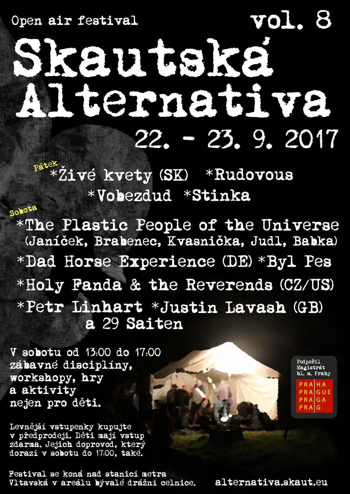 piatok 22.september 2017, Praha, Skautská alternativa vol. 8 (vlaková stanica Praha-Bubny, nad zastávkou metra Vltavská)